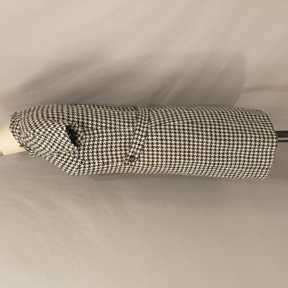 Vintage 60s Wool Dress Houndstooth Check Black & White Classy Midi SeeMeasure - Picture 3 of 16